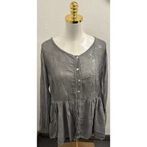 Nina Kendosa Silk Blend Oversized Blouse Lagenlook Gray Made in Italy Small/Medi